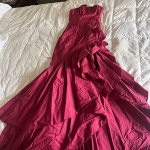 Strapless Ruffled Mermaid Gown - Red